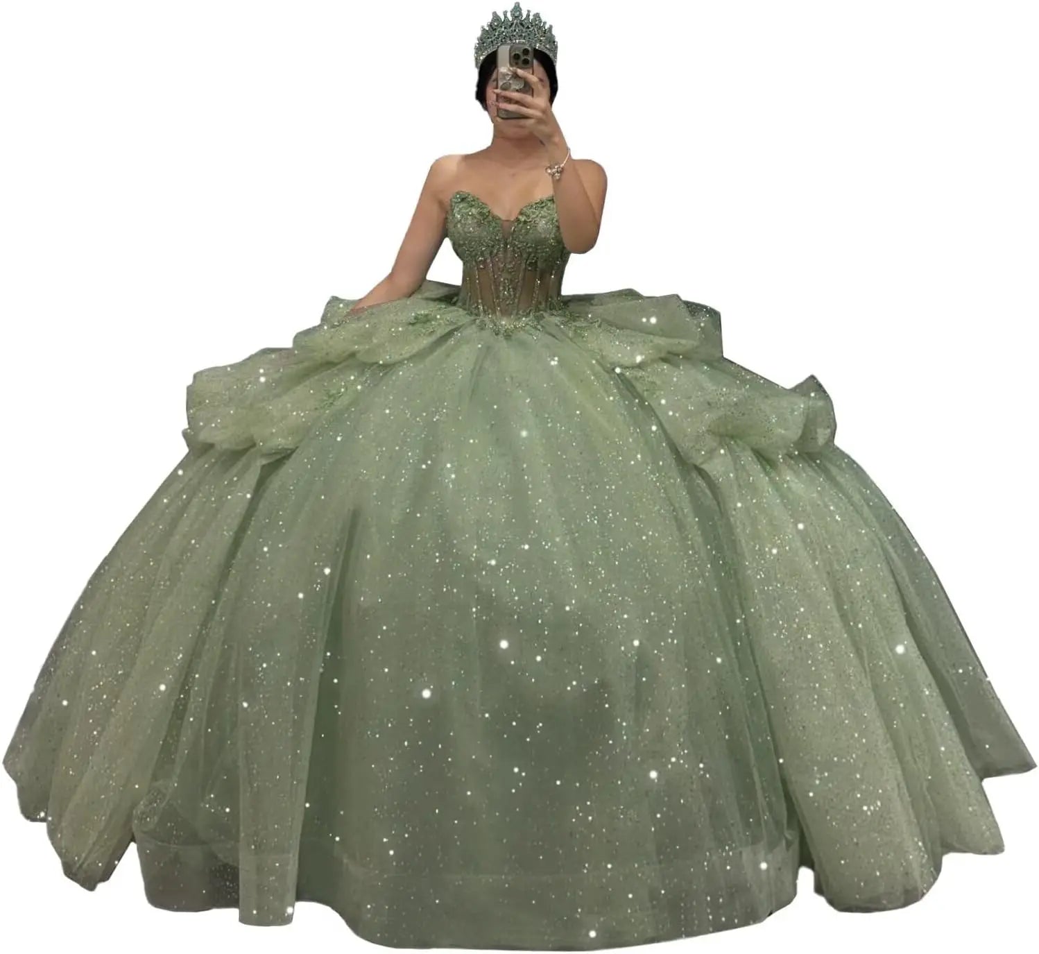 Puffy Tulle Quinceanera Dresses Ball Gown Strapless Long Sweet 16 Dress Sweetheart Sparkly Evening Gown ball gown dress