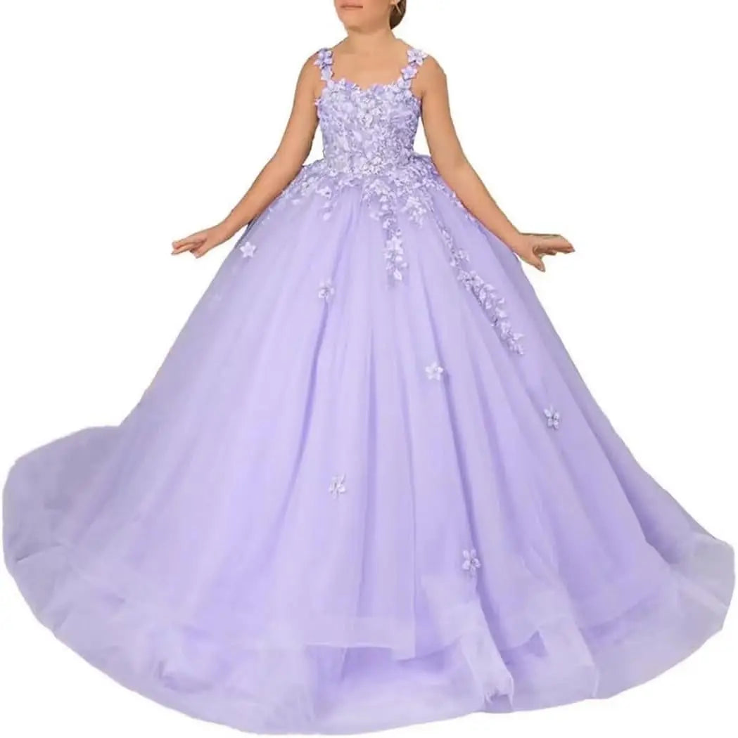 Blumenmädchenkleider für Hochzeit Spitze Prinzessin Erstkommunion Abendkleider Tüll Festzug Ballkleider Prinzessinnenkleid 