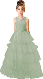 Vestidos de tul para niña de las flores para boda, vestido de encaje de primera comunión, vestidos de fiesta de desfile en capas para niñas 