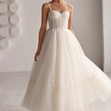 Elegant White Suspender Wedding Dress Tulle Wavy A-shaped Skirt Bride's Romantic Dress with Halter Strap Vestidos De Novia