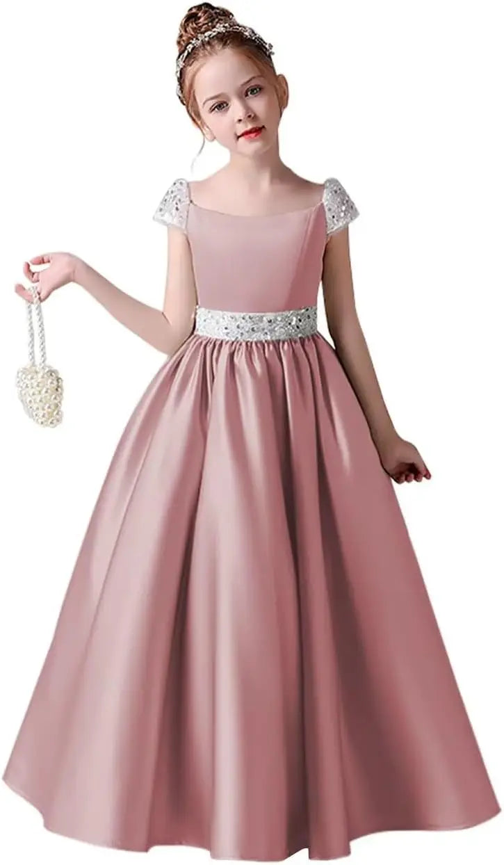 Festzugskleider für Mädchen, Satin, Blumenmädchenkleid, Flügelärmel, Ballkleid mit Pailletten, Prinzessinnenkleid für Geburtstagsparty, Festzugskleid für Mädchen 