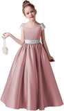 Festzugskleider für Mädchen, Satin, Blumenmädchenkleid, Flügelärmel, Ballkleid mit Pailletten, Prinzessinnenkleid für Geburtstagsparty, Festzugskleid für Mädchen 