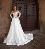 Brautkleider für die Braut Langes Spitzenapplikations-Tüll-Brautkleid Boho-Strandhochzeitskleid weißes Kleid Maßgeschneiderte Brautkleider 