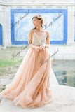 Open back wedding dress Hand embroidered V-neck wedding dresses bohemian bridal gowns bride evening prom gown