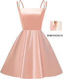 Satin Homecoming-Kleider für Teenager, kurze Ballkleider 2025, Spaghettiträger, Cocktailparty-Kleid, Abschlusskleid, Minikleid 