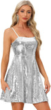 Vestido corto de fiesta con lentejuelas brillantes para mujer, sexy, con tirantes finos, sin mangas, para discoteca, graduación y baile de graduación. 