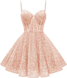 Spaghetti Straps Sequin Homecoming Dress Short Prom Gown with Pockets Evening Party Gowns cocktail dress  party mini dresses
