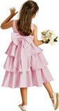 Girls Crewneck Layers Flower Girl Satin Pageant Dress with Bow Knot Backless Birthday Party Formal Dress princess dress