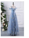 New Spaghetti Strap Evening Dresses Sweet Embroidery Flower Tulle Party Dress Elegant Long A-line Prom Dresses Customized