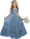 Blumenmädchenkleid Spitze Boho Kleinkindkleider Rüschen Mädchenkleid für Hochzeit Gartenparty Urlaub Kommunion Ärmellos Prinzessin 