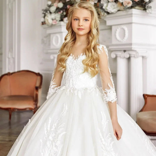 Apliques florales blancos con media manga para boda, fiesta de cumpleaños, banquete, vestido de princesa, vestidos de niña de las flores personalizados 