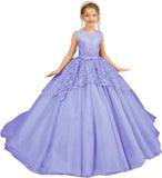 Tüll-Blumenmädchenkleid für Hochzeit, Spitzenapplikationen, bestickt, Prinzessin, Kinderfestzug, Geburtstagsparty, Festzugskleider für Mädchen 