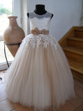 First Communion Gowns Elegant Flower Girl Dresses for Wedding Bow Lace Appliques Baby Girl Prom Gown for Photoshoot Princess