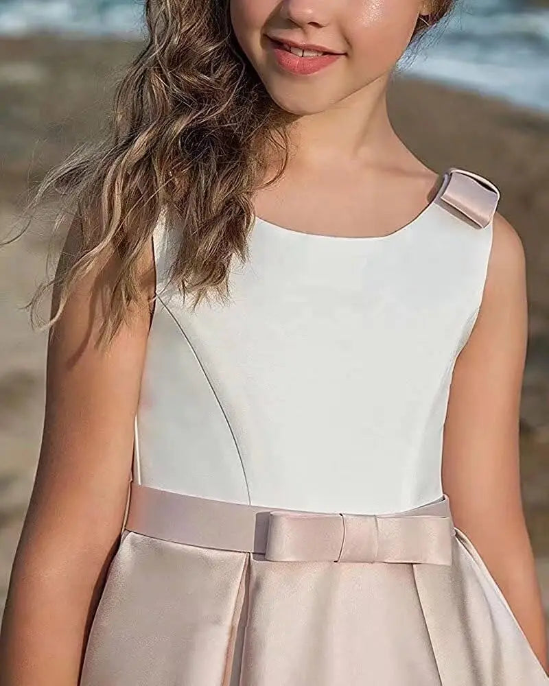 Satin Blumenmädchenkleid Erstkommunionkleid Kinder Hochzeit Ballkleider Prinzessin Party Mädchen Festzugskleider für Mädchen 