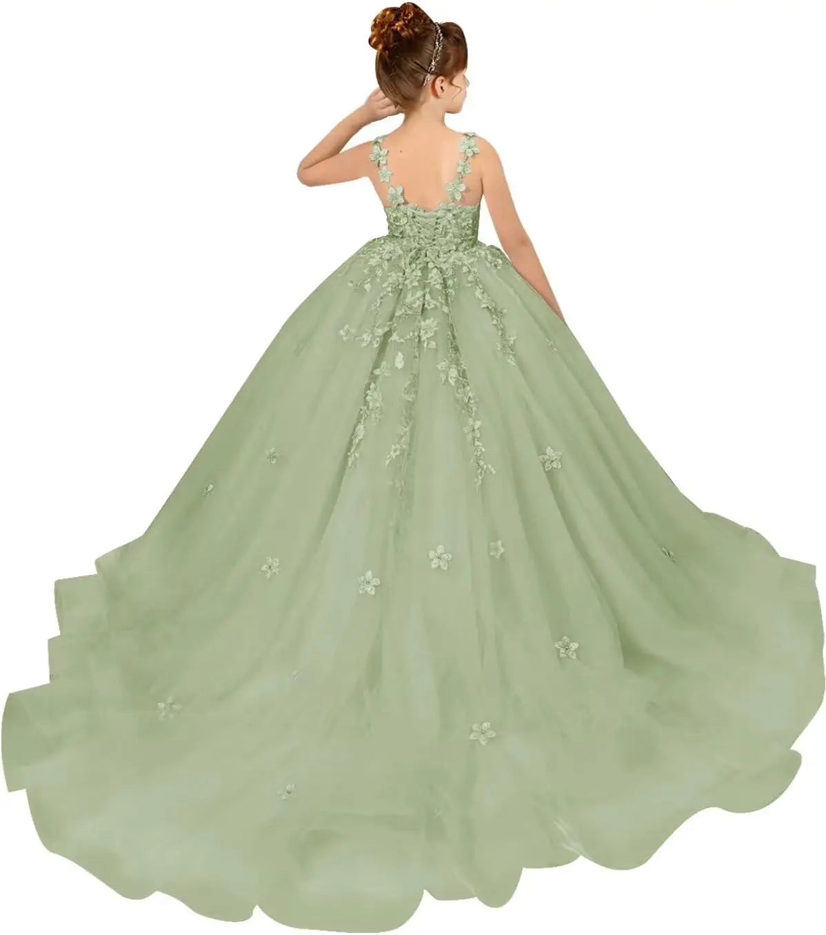 Tulle Flower Girl Dresses for Wedding Floral Appliques Princess Pageant Dress Girls Birthday Party Ball Gown