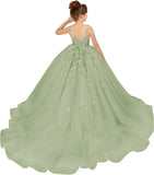 Tulle Flower Girl Dresses for Wedding Floral Appliques Princess Pageant Dress Girls Birthday Party Ball Gown