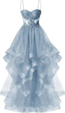 Custom Made Tulle Prom Dresses for Women 2025 Spaghetti Straps Ball Gowns Lace Applique Layered Quinceanera Dresses ball gown