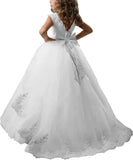 Fancy Flower Girl Dress Long Lace Pageant Puffy Tulle Ball Gown girls dresses for party and wedding  princess dress