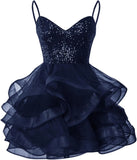 Vestidos de fiesta de tul para adolescentes, con tirantes finos y lentejuelas, vestidos de fiesta cortos, minivestidos de cóctel en capas, vestidos de dama de honor 
