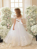 Girls Lace Applique Flower Girl Dresses for Wedding 2025 First Communion Dress Party Maxi Gown Tie Back princess dress