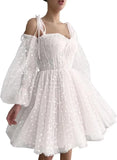 Hübsches Herz, kurzes Tüll-Heimkehrkleid für Teenager, Puffärmel, Mini-Spaghettiträger, formelles Abendkleid, Party-Cocktailkleid 