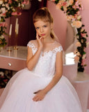 Lace flower girl dress for weddings Holy communion dress Tulle Long girl dresses with bow Junior bridesmaid Baby princess dress