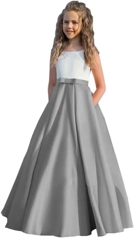 Satin Blumenmädchenkleid Erstkommunionkleid Kinder Hochzeit Ballkleider Prinzessin Party Mädchen Festzugskleider für Mädchen 