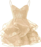 Vestidos de fiesta de tul para adolescentes, con tirantes finos y lentejuelas, vestidos de fiesta cortos, minivestidos de cóctel en capas, vestidos de dama de honor 