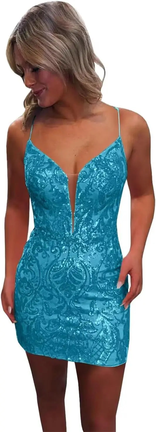 Vestidos de fiesta ajustados con lentejuelas brillantes y sexys para adolescentes, vestidos cortos de encaje con purpurina para fiesta de graduación, vestido de cóctel sin espalda para mujer, vestido de club 