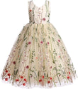 Embroidery Flower Girl Lace Dress for Kids Wedding Pageant Party First Communion Dresses Princess Bridesmaid Maxi Gown