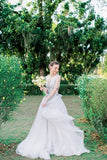 Tulle draped wedding gown Sleeveless airy bridal Full wedding dresses Evening dress gownOpen back bridal simple wedding dress