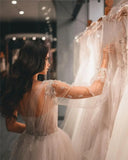One Shoulder Appliques Tulle Prom Dresses Glitter Ball Gown Wedding Dress Princess Formal Gown