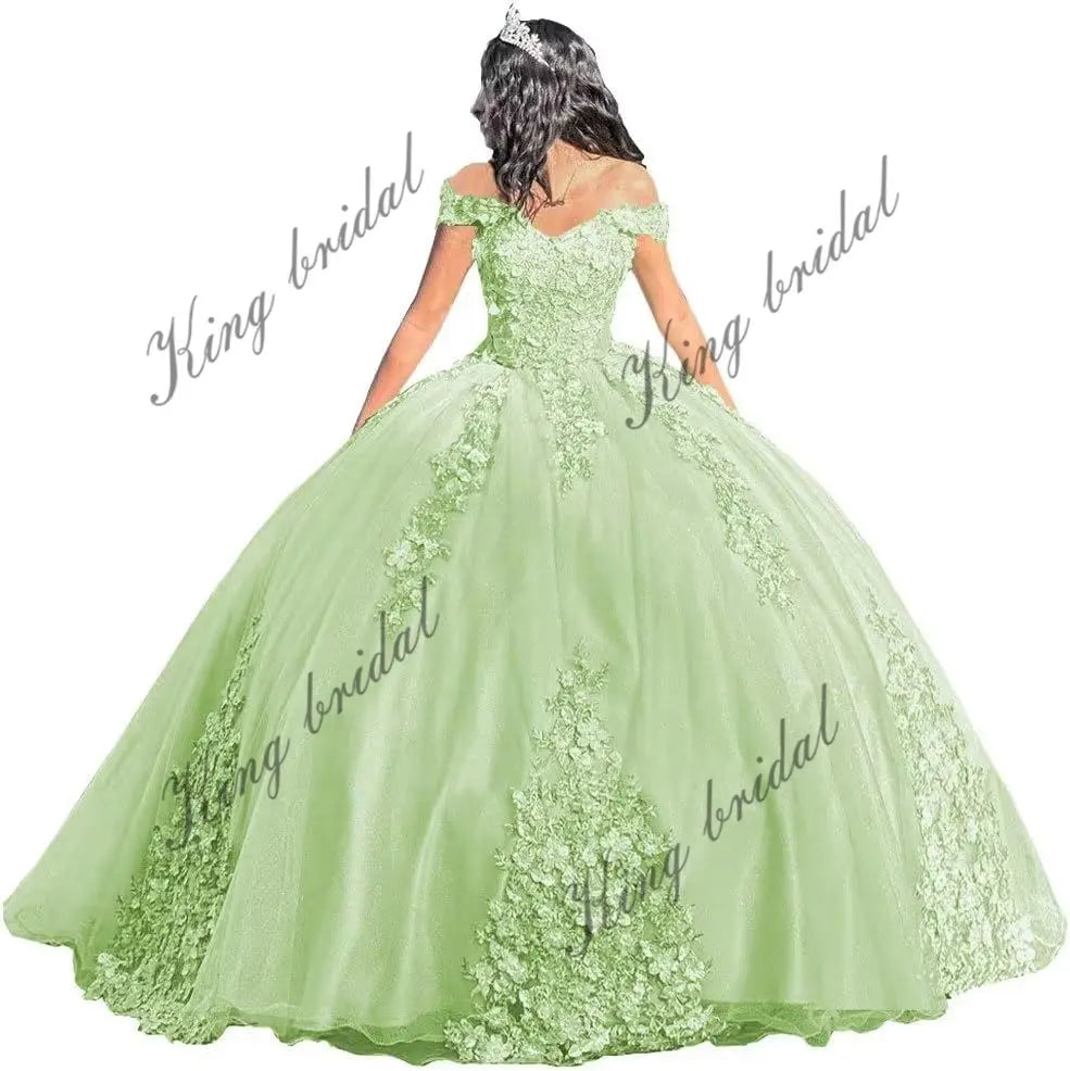 Luxury Off Shoulder Quinceanera Dresses Puffy Floral Lace Beaded Prom Dresses Sweet 15 16 Ball Gown with Train Quinceanera Gowns