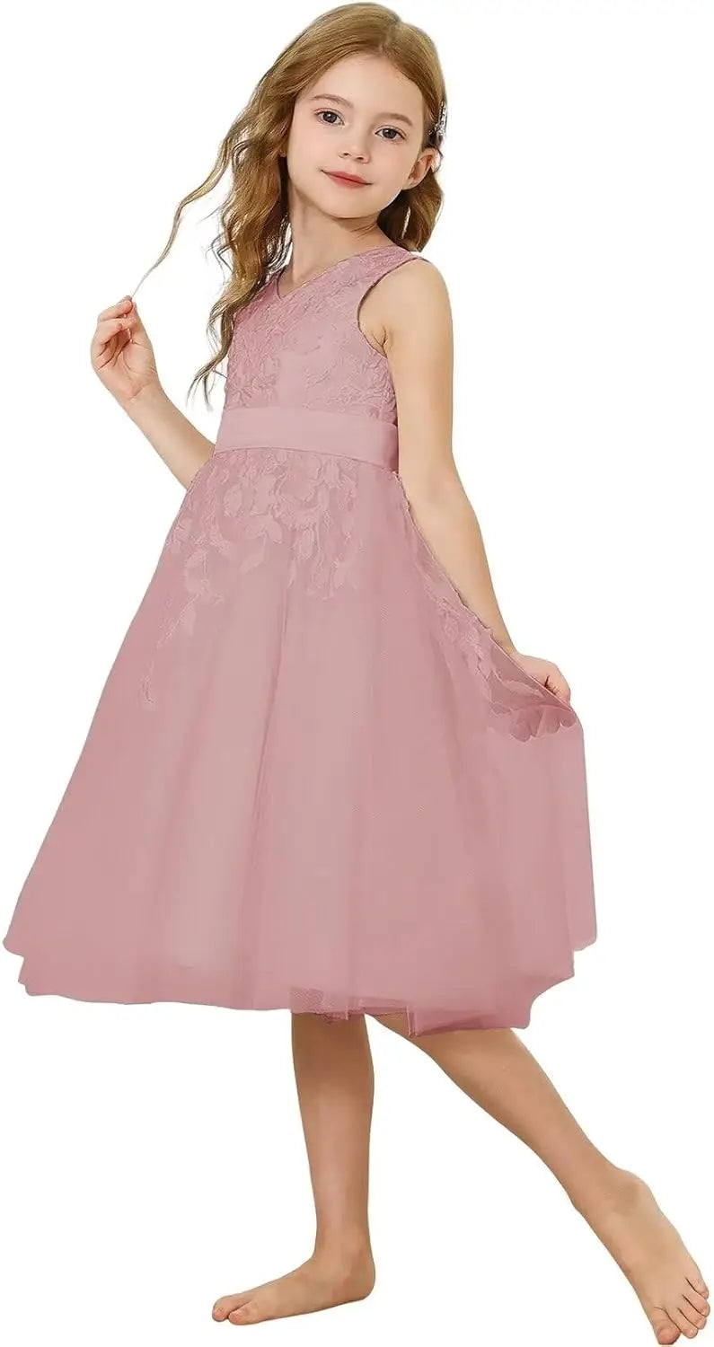 Lace Flower Girl Dresses for Wedding Kids Puffy Tulle Communion Dress Pageant Party Prom Ball Gowns with Bow Knot