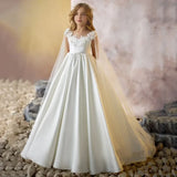 Apliques florales de satén blanco sin mangas para bodas, fiestas de cumpleaños, comuniones, banquetes, vestidos personalizados para niñas de las flores
