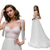 Gepunktetes Tüll Spaghettiträger Brautkleid A-Linie Spitze Brautkleider Schulterschleife Custom Brautkleid einfache Brautkleider 
