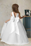Flower Girl Dresses for Wedding Satin Tulle Princess Pageant Dress with Bow Long A Line Prom Ball Gowns girls party dress