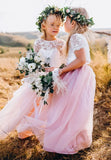 Vestido de niña de las flores Belle Flower Girl, vestido para niña de las flores, vestido de encaje para niña de las flores, falda larga de tul estilo bohemio, vestido de princesa en cascada 