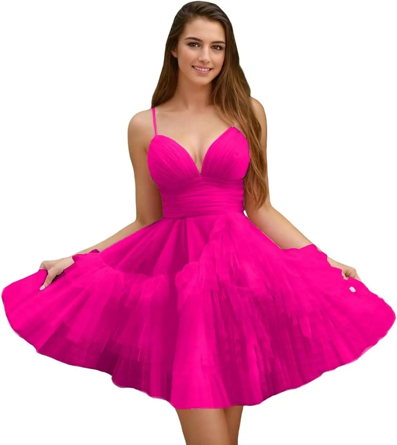 Fashion Tiered Homecoming Dresses Ruffle Tulle Mini Dresses Elegant V Neck Short Prom Dresses graduation dress