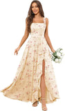 Chiffon Ruffle Bridesmaid Dresses for Women Square Neck Formal Evening Dress with Slit elegant dress women for wedding party