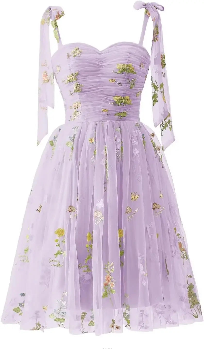 Flower Embroidery Tulle Short Homecoming Dresses for Teens Mini Spaghetti Straps Formal Prom Evening Party Gown cocktail dress