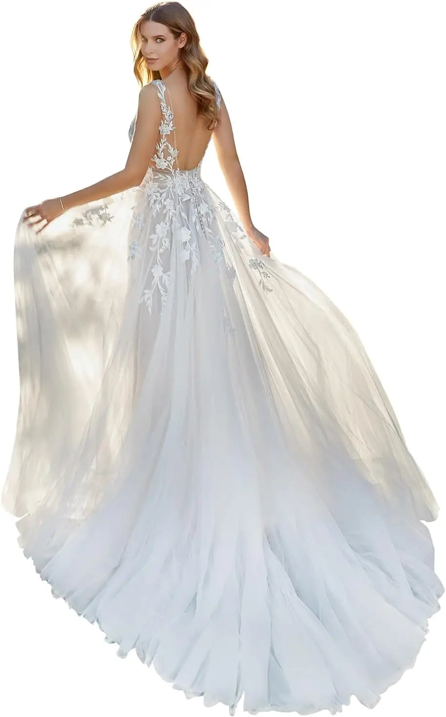 Vestidos de novia con apliques de encaje para novia 2025, vestidos de novia para bodas en la playa para mujeres, vestido de novia de talla grande 