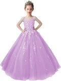 Lace Applique Tulle Pageant Gowns for Girls Ball Gown Flower Girl Dress Princess Toddler Kids Prom Pageant   Dress