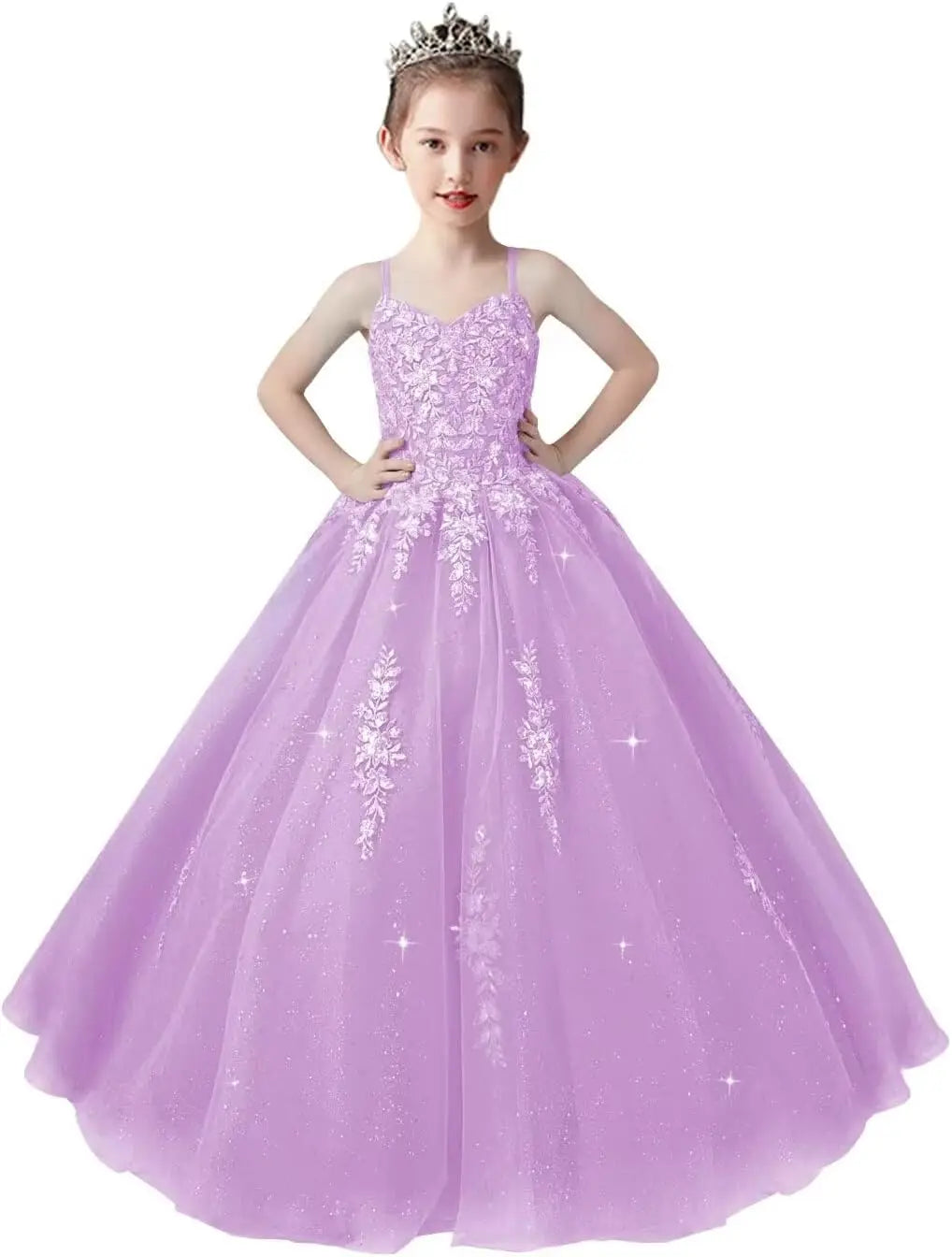 Lace Applique Tulle Pageant Gowns for Girls Ball Gown Flower Girl Dress Princess Toddler Kids Prom Pageant   Dress