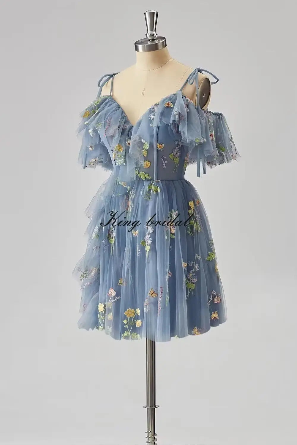 Flower Embroidery Tulle Short Homecoming Dresses for Teens 2026 Mini Spaghetti Straps Formal Prom Party Gown Junior Bridesmaid