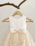 Vestido de niña de las flores con espalda en V y encaje para bodas, fiesta de niñas, vestido de princesa para niña pequeña con lazos, vestidos de primera comunión. 