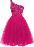 One Shoulder Sequin Homecoming Dresses Short Tulle Prom Dresses for Women A Line Princess Formal Cocktail Gown Gowns