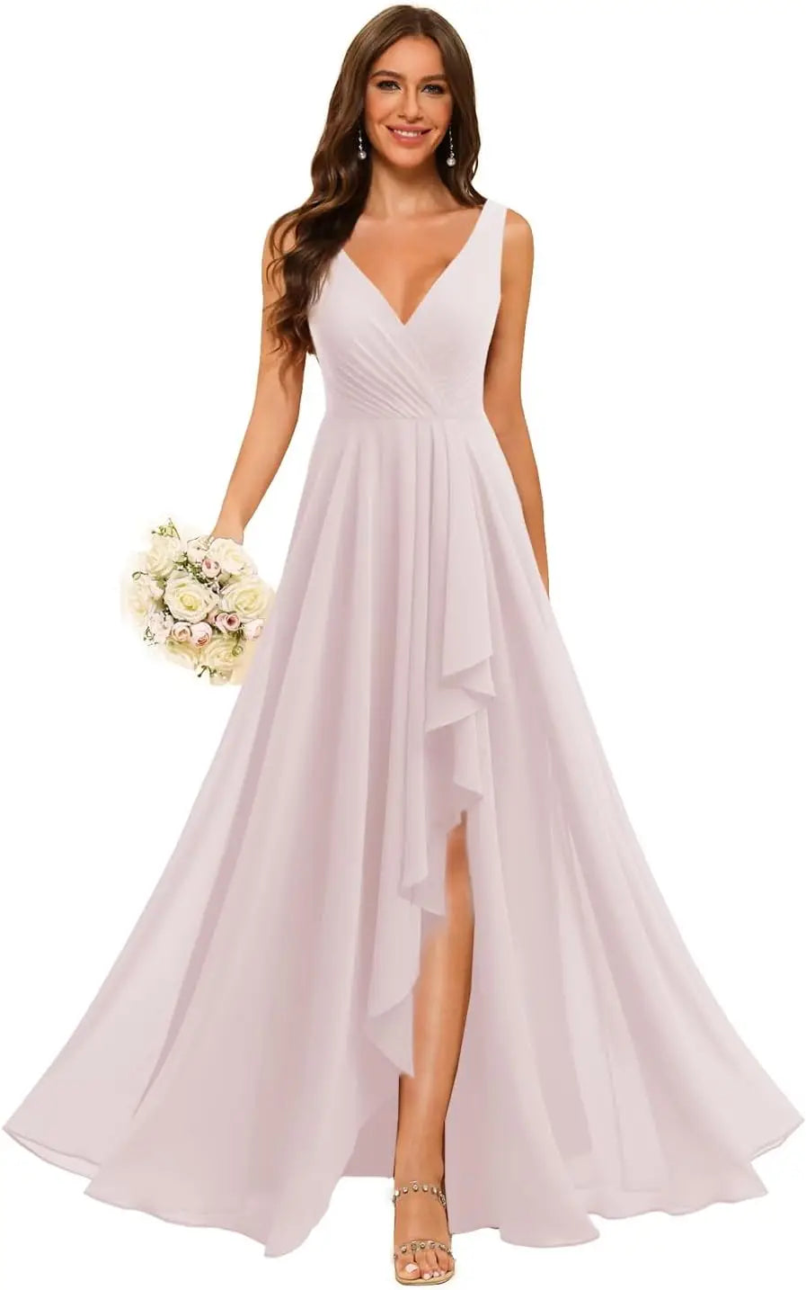 Women's V Neck Bridesmaid Dresses with Slit 2025 Chiffon A-line Formal Evening Gowns with Pockets bridesmaid dress for weddings