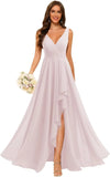 Women's V Neck Bridesmaid Dresses with Slit 2025 Chiffon A-line Formal Evening Gowns with Pockets bridesmaid dress for weddings