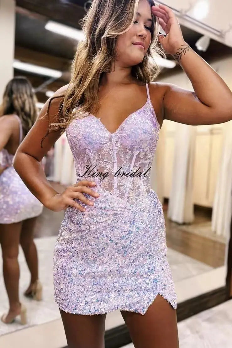 Sparkly Sequin Homecoming Dresses for Teens Short Tight Appliques Mini Formal Prom Cocktail Gown 2025 Wedding Party Dresses